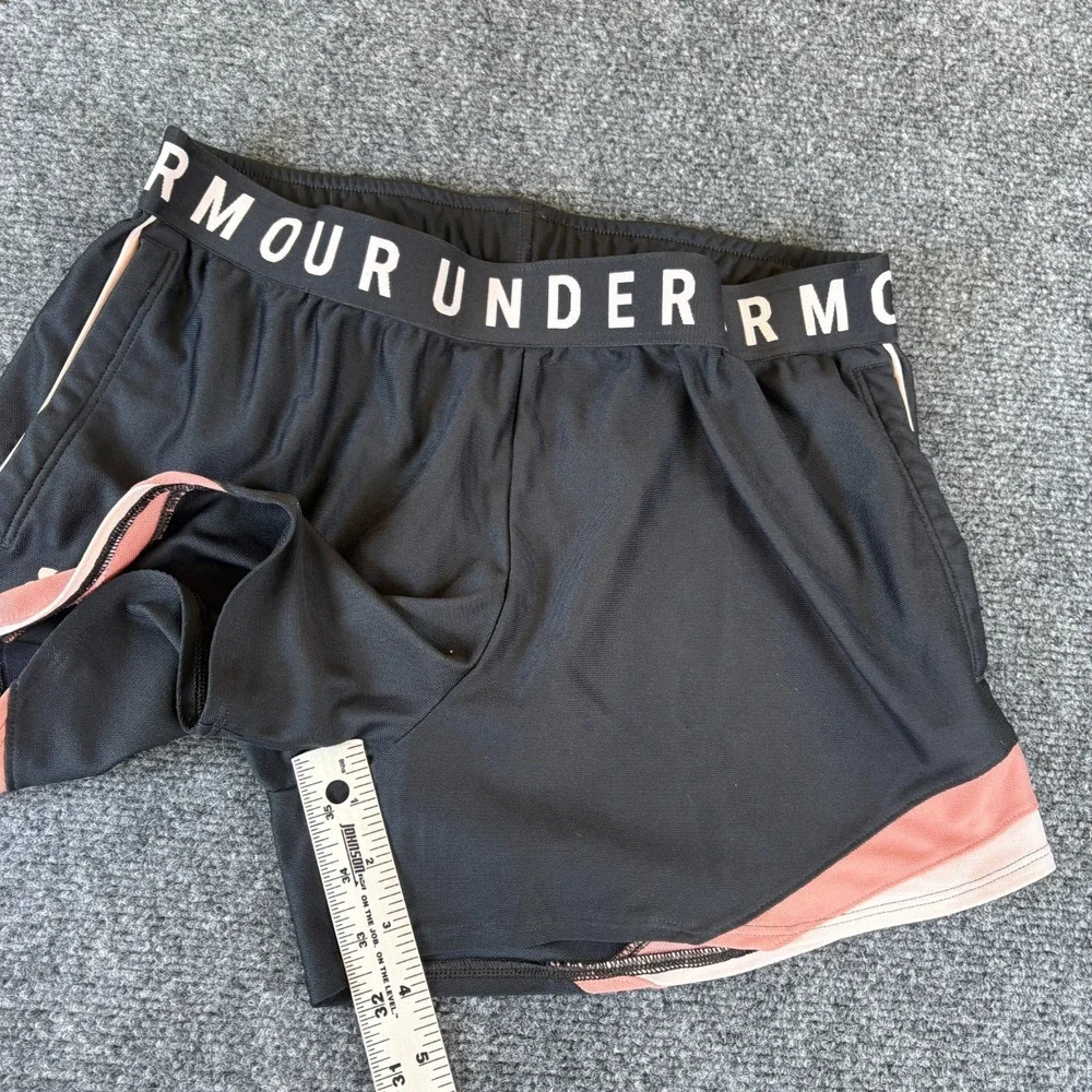 Under Armour Heatgear Athletic Shorts Womens 28x4 Black Logo Loose Fit Pockets